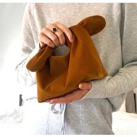 Merit Handbags - Merit Women Cosmetics Bag Fabric Tie Top Makeup Pouch Corduroy Tan Brown OS